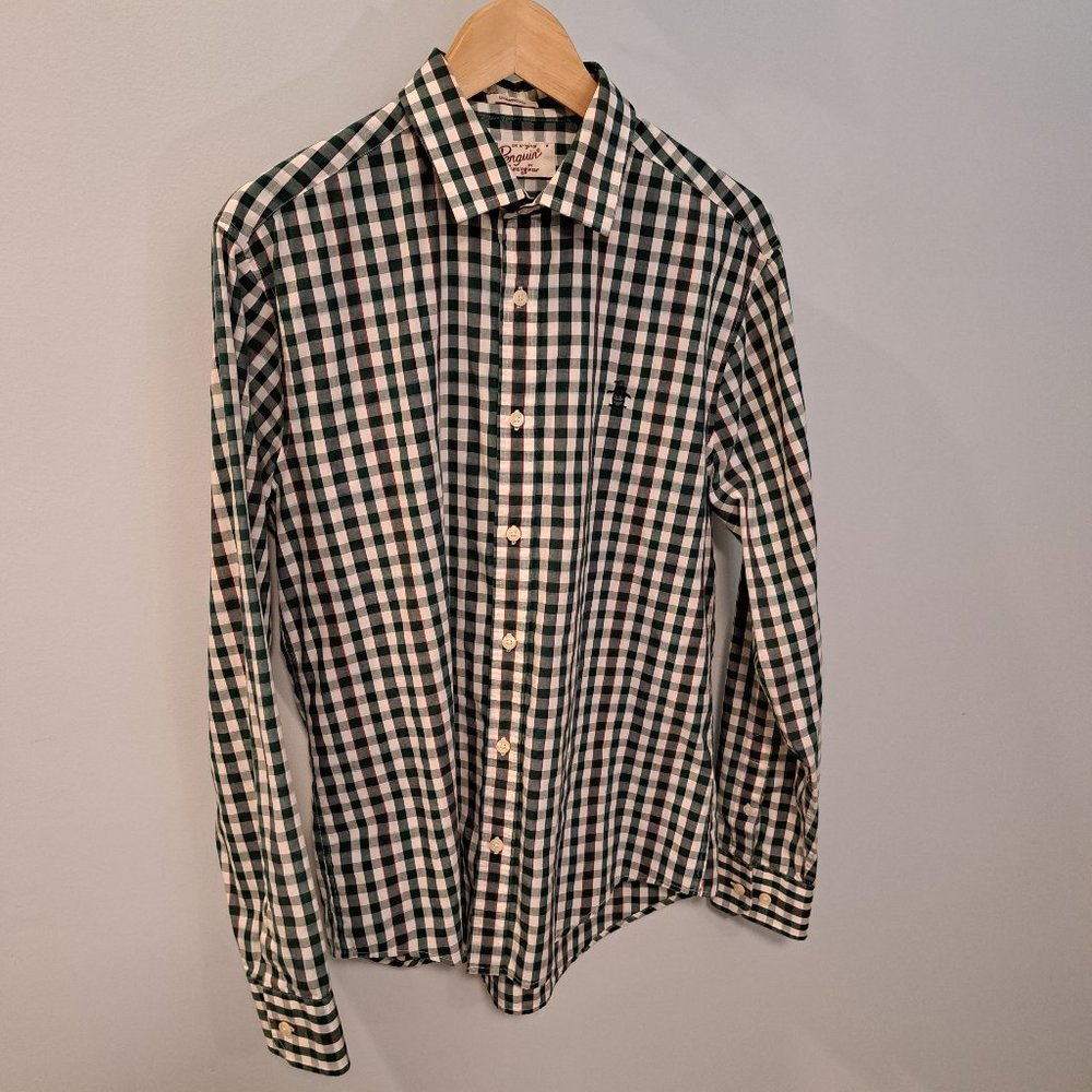Original Penguin men's medium classic fit long sleeve button down plaid shirt